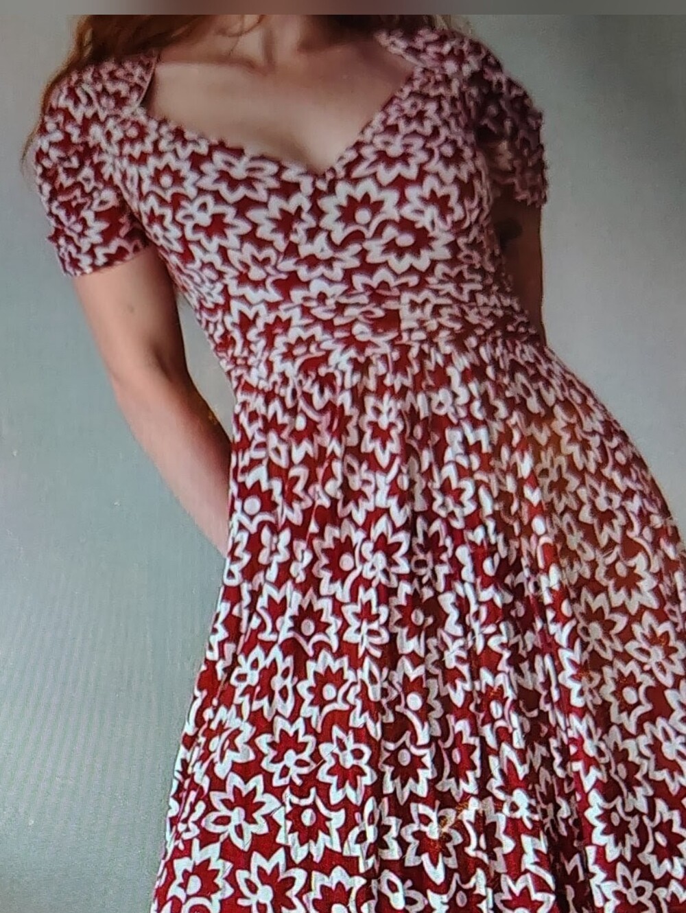 Anthropologie Red Floral RicRack Fit-and-Flare Dress w Sweetheart Neckline Sz S